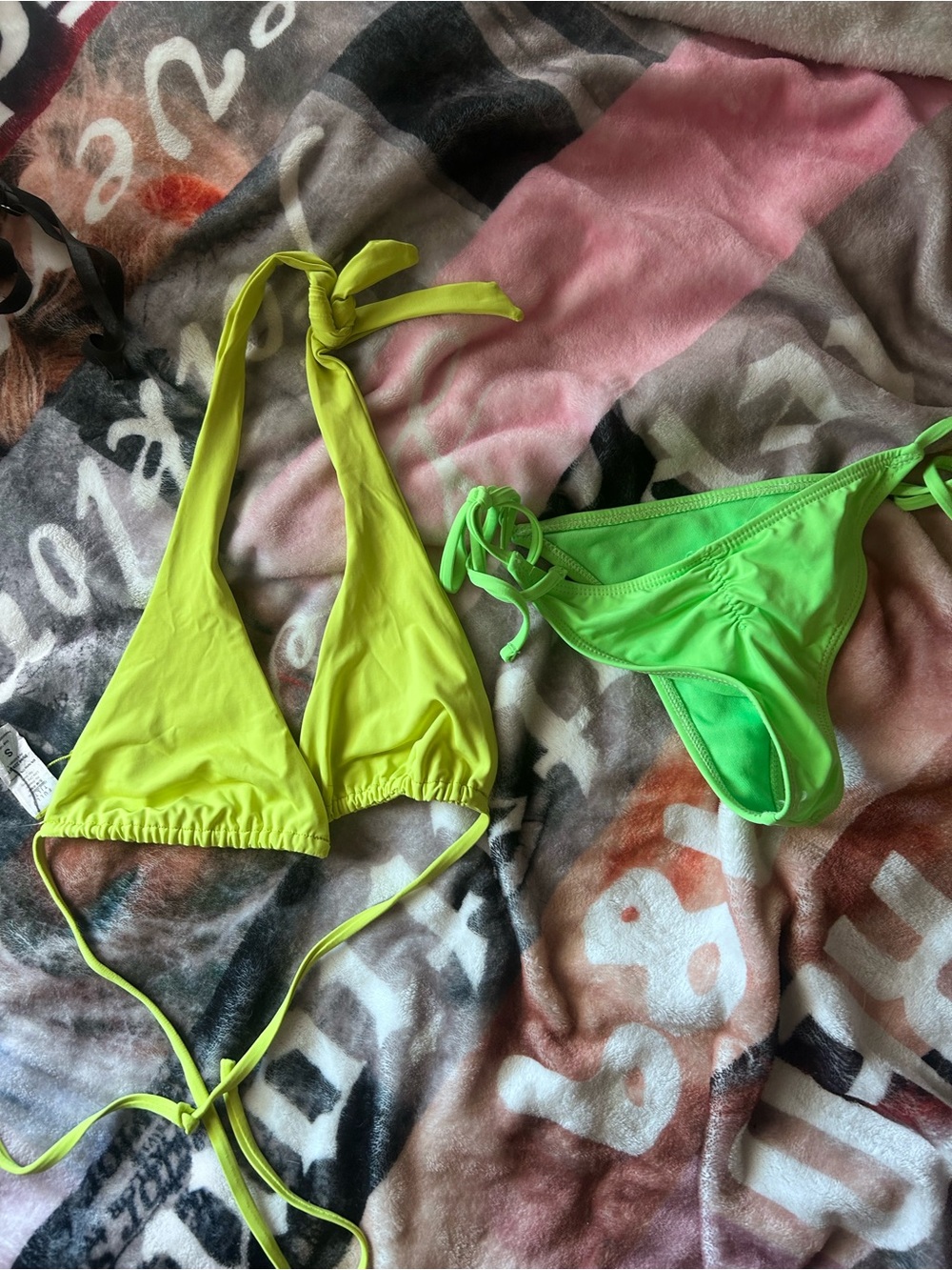 Full Tilt Neon Yellow-Green Triangle Bikini Set